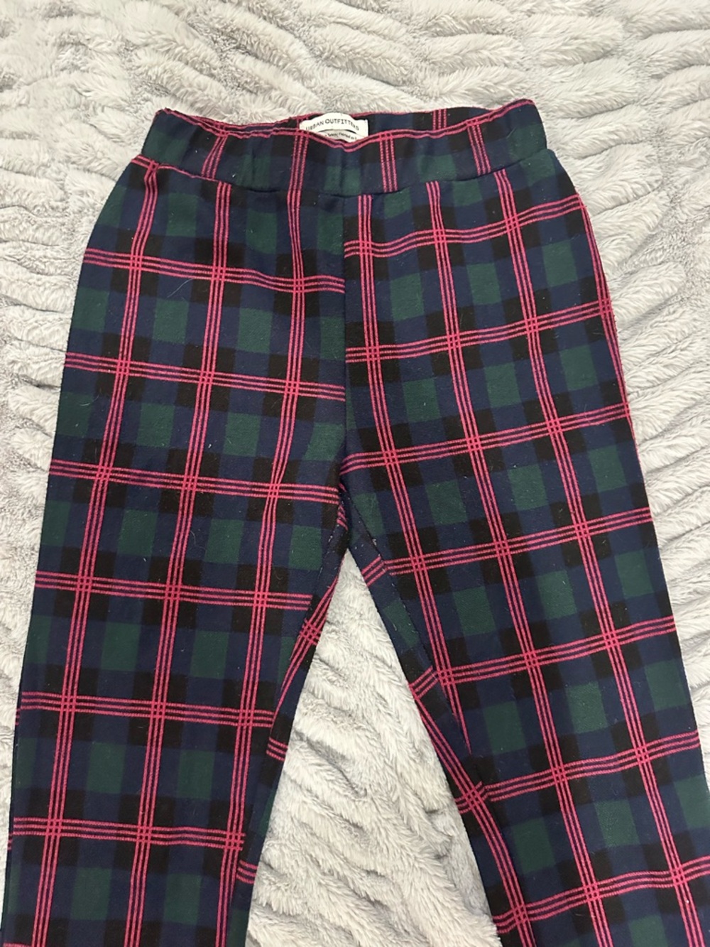 Urban Outfitters Dark Green, Navy, and Hot Pink Plaid Flared Leggings